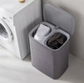 Foldable Laundry Basket With Lid, Dual Compartment Laundry Basket, Dirty Clothes Basket With Lid
