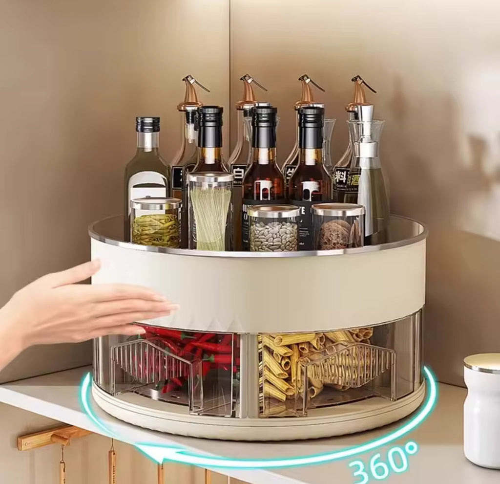 360° Rotating Spice Organizer, 6 Grid Seasoning Tray, Rotatable Spice Bottle Shelf Organizer, Large Capacity Double Layer Seasoning Storage Rack, Rotatable Condiment Rack