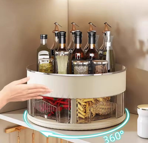360° Rotating Spice Organizer, 6 Grid Seasoning Tray, Rotatable Spice Bottle Shelf Organizer, Large Capacity Double Layer Seasoning Storage Rack, Rotatable Condiment Rack