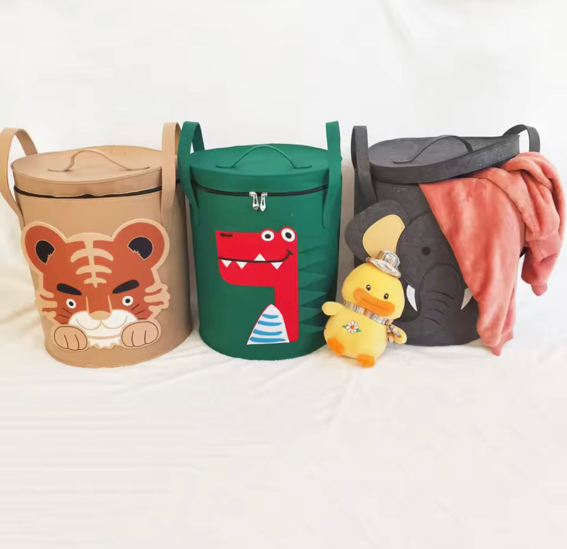 Cartoon Design Kids Toy Storage Basket, Large Capacity Foldable Toy Organizer Bin, Childrens Laundry Basket