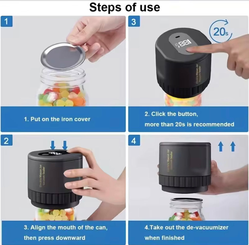 Automatic Electric Vacuum Sealer, One Press Vacuum Sealer Jar, Cordless Electric Vacuum Sealer