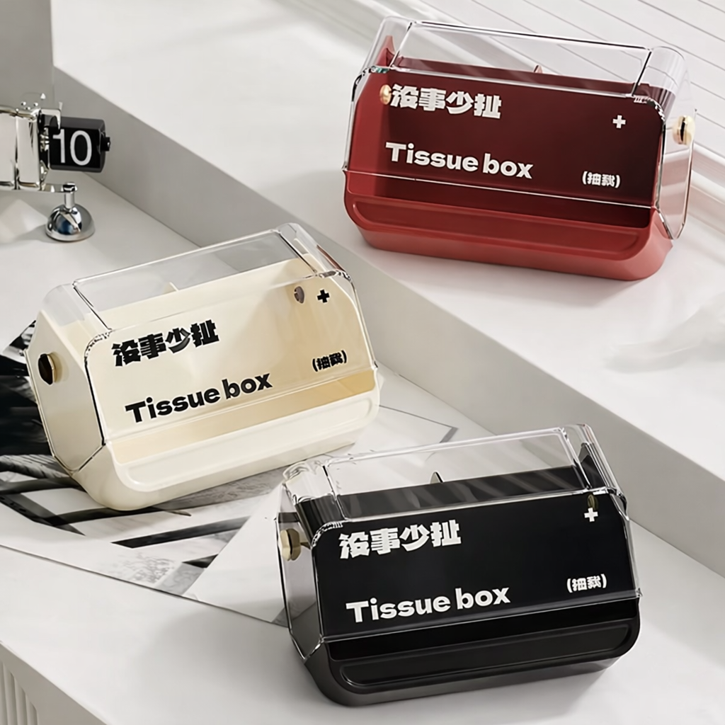 Durable Plastic Anti Slip Tissue Box, Decorative Tissue Case Holder, Desktop Tissue Holder With Compartments