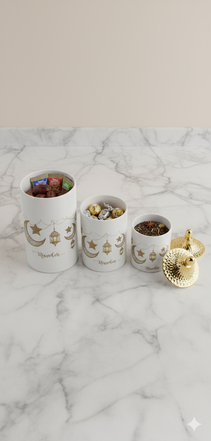Luxury 3pcs Ramadan Special Dates Jar, Caddy Storage Bottle, Food Organizer Storages Box, Tea Party Serving Jar, Cookie Jar