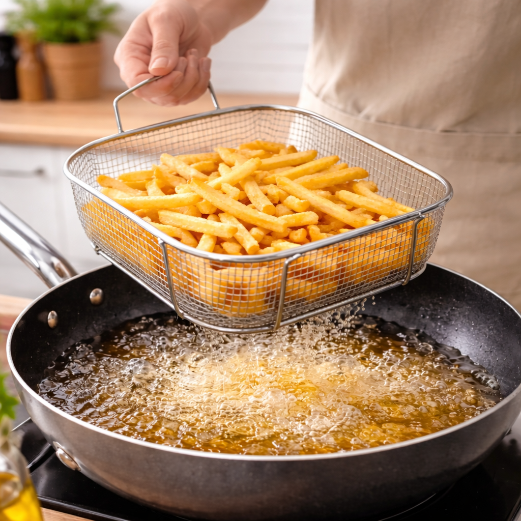 Stainless Steel Fry Basket with Handle, Square Deep Fry Basket, Multipurpose Frying Strainer Basket, Kitchen Gadgets