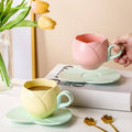 Tulip Ceramic Coffee Cup, Flower Shaped Tea Cup, Flower Coffee Cup With Saucer, Coffee Glass