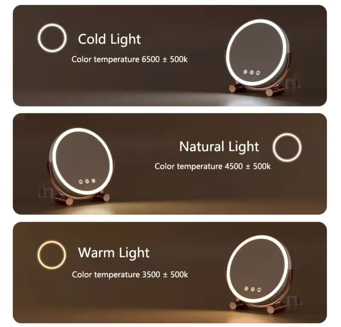 Round Shape Desktop LED Makeup Mirror, Vanity Table Mirror, Magnifying Cosmetic Mirror,  Adjustable Touch Dimmer Table Makeup Mirrors