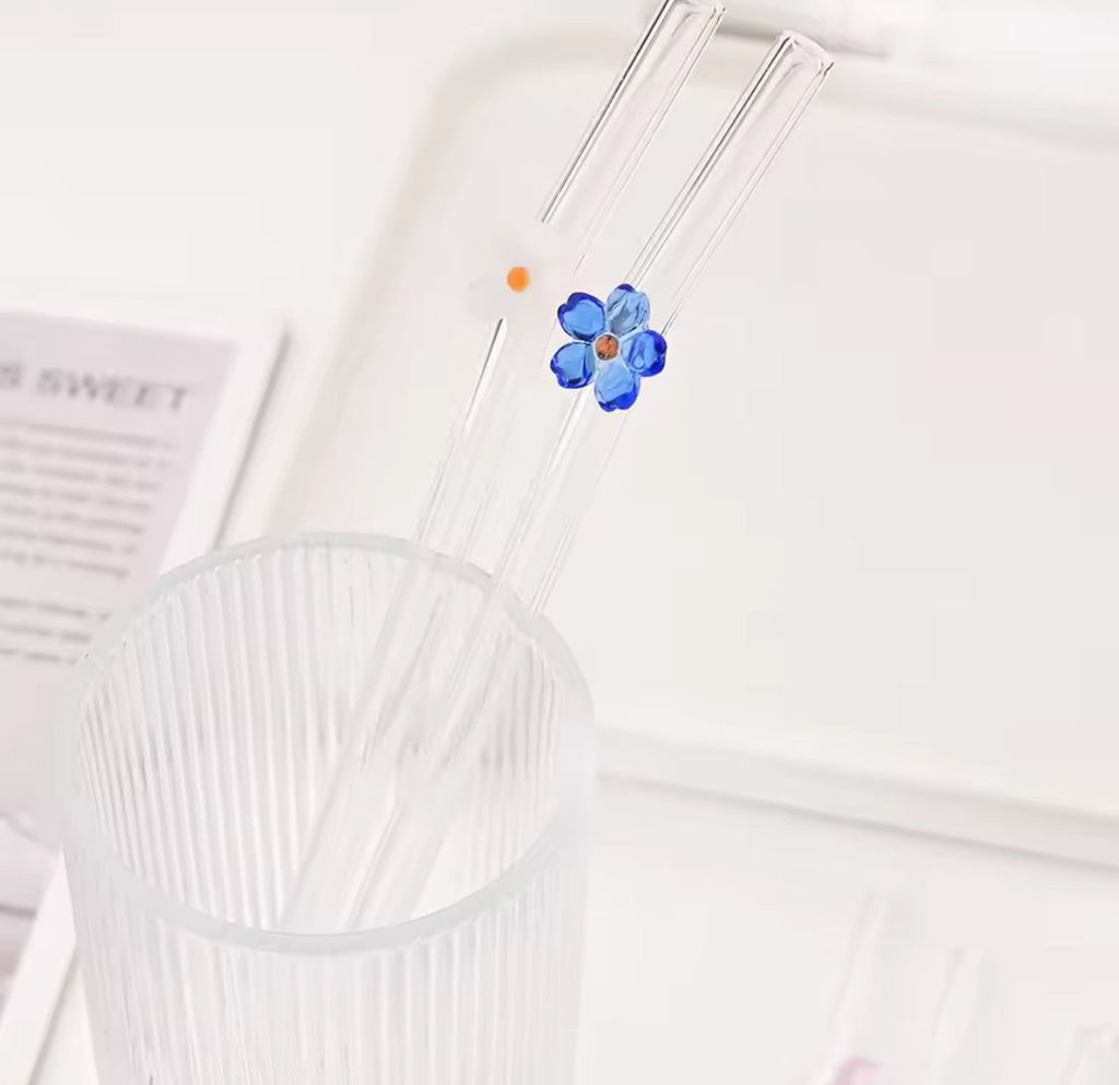 Set of 4 Cocktail Glass Straw, Heat Resistant Butterfly Straw, High Borosilicate Glass Straws Set