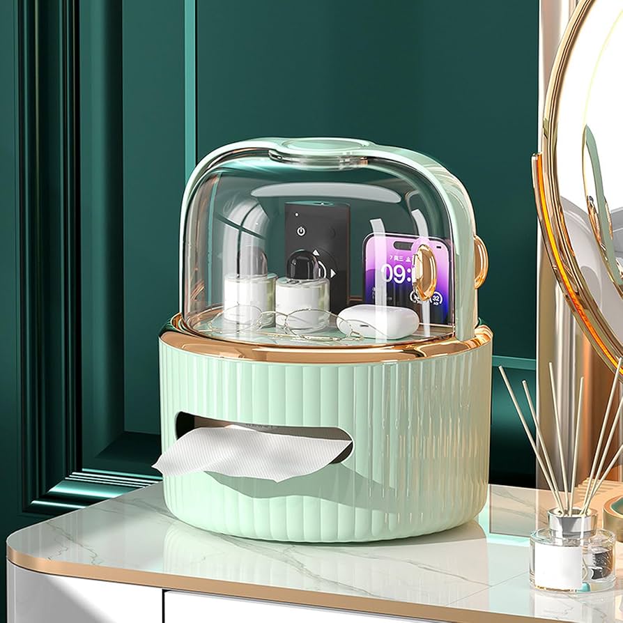Acrylic Round Vanity Organizer, Tissue Holder Cover Case, Stylish Facial Tissues Dispenser, Skin Care Organizer With Tissue Container