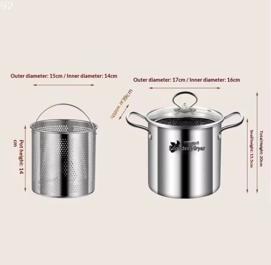 3.5L Deep Fryer Pot With Glass Lid, Stainless Steel Frying Pot With Mesh Steamer Basket, Kitchen Tools