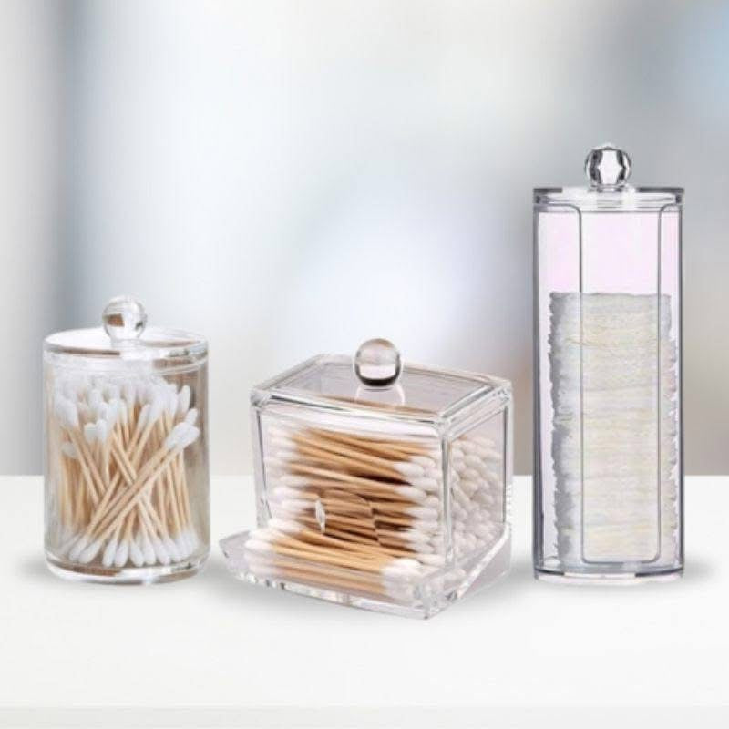 Set of 3 Acrylic Cotton Bud Holder, Set of 3 Cotton Swab Dispenser, Bathroom Vanity Cotton Pads Holder