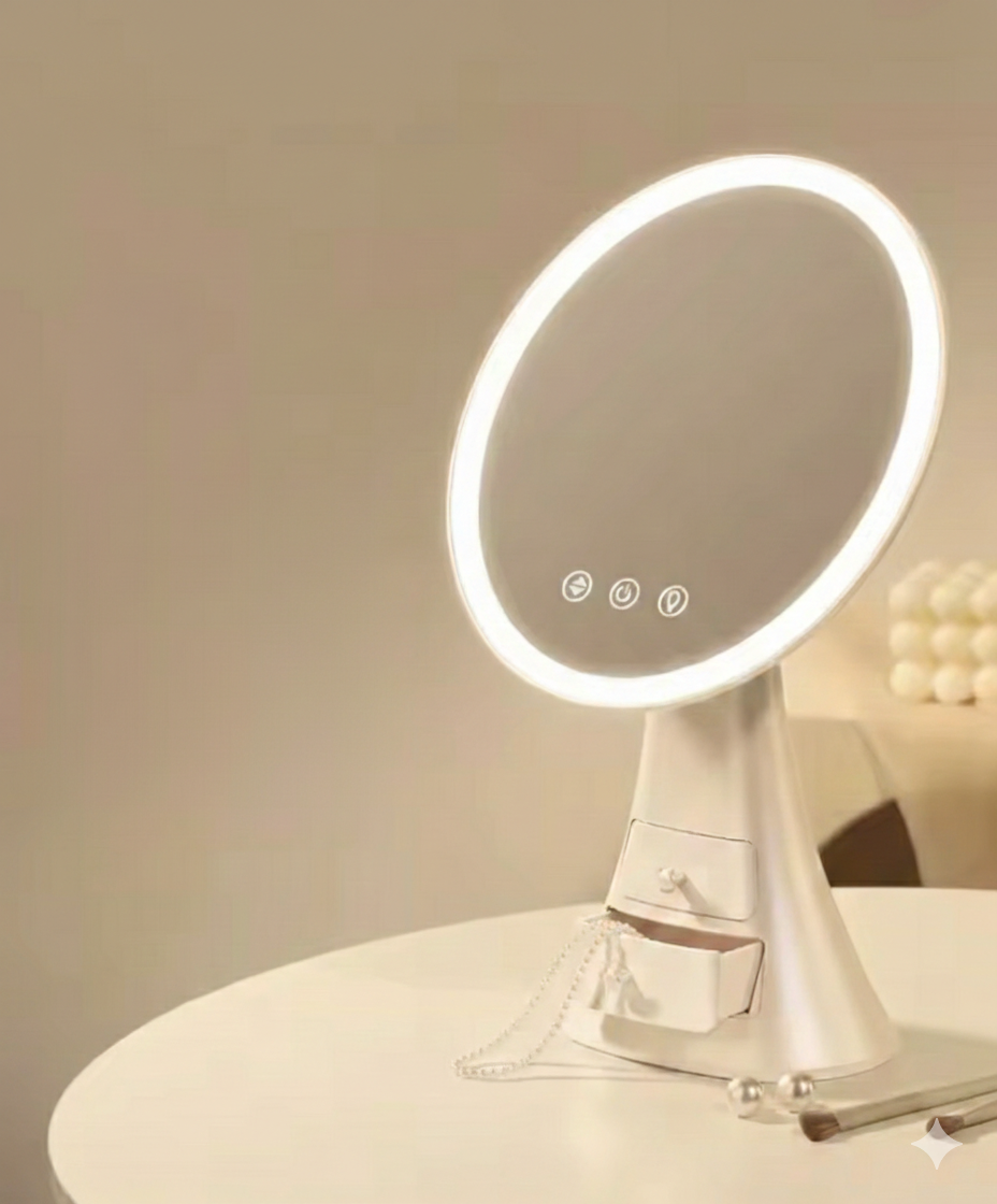 Smart Touch Makeup Mirror With Drawer, LED Light Makeup Storage Box, Jewelry And Cosmetic Display Case With LED Light Mirror, Portable Makeup Organizer