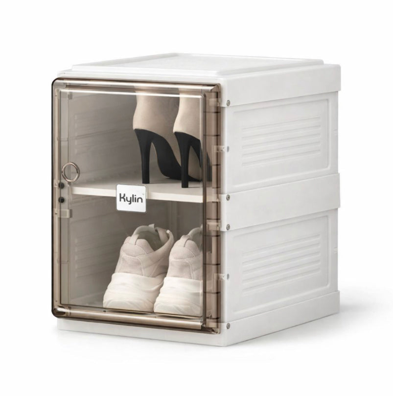 2 Layer Foldable Shoe Cabinet, Transparent Foldable Shoe Rack, Portable Shoe Cabinet With Door, Plastic Corner Shoe Rack