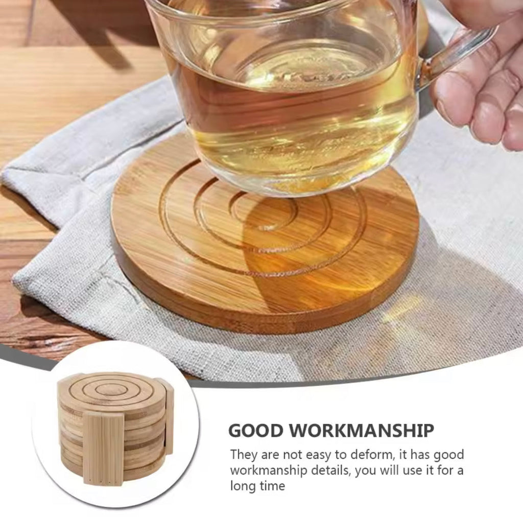 7Pcs Bamboo Coasters, Household Drink Cup Pads Protection, Tea Cup Table Holder