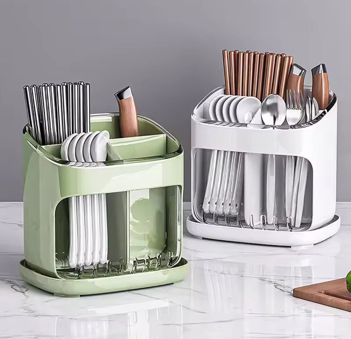 Chopstick Holder With Drainage Tray, Kitchen Utensil Holder With Water Drain Tray, Spoon Fork Chopsticks Storage Rack, Countertop Spoon  Drainage Shelf