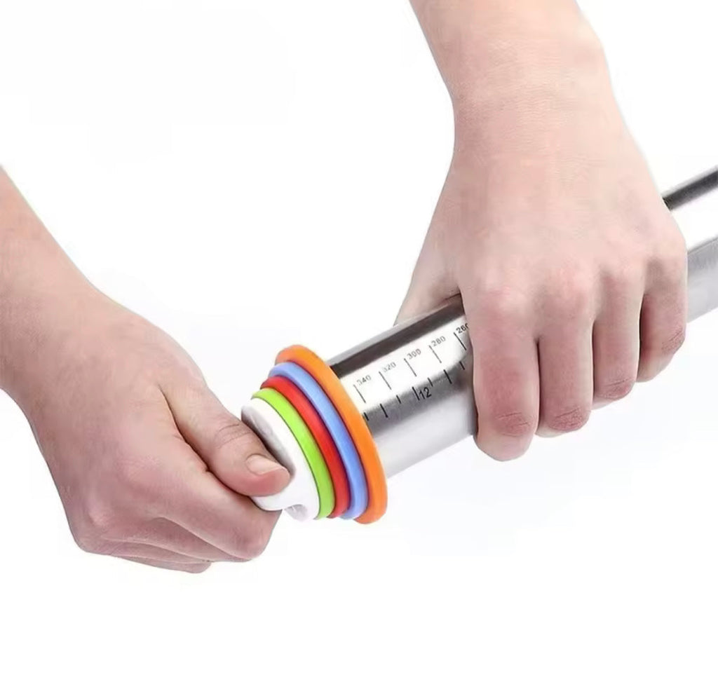 Adjustable Rolling Dough Roller, Removable Ring Dough Mat, Detachable Stainless Steel Rings Dough Roller, Kitchen Roti Belan