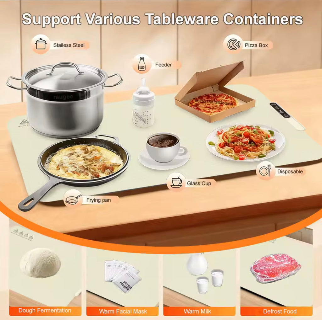 Electric Foldable Warming Tray, Leather Heated Food Board, Electric Food Warmer Plate, Portable Food Heating Mat
