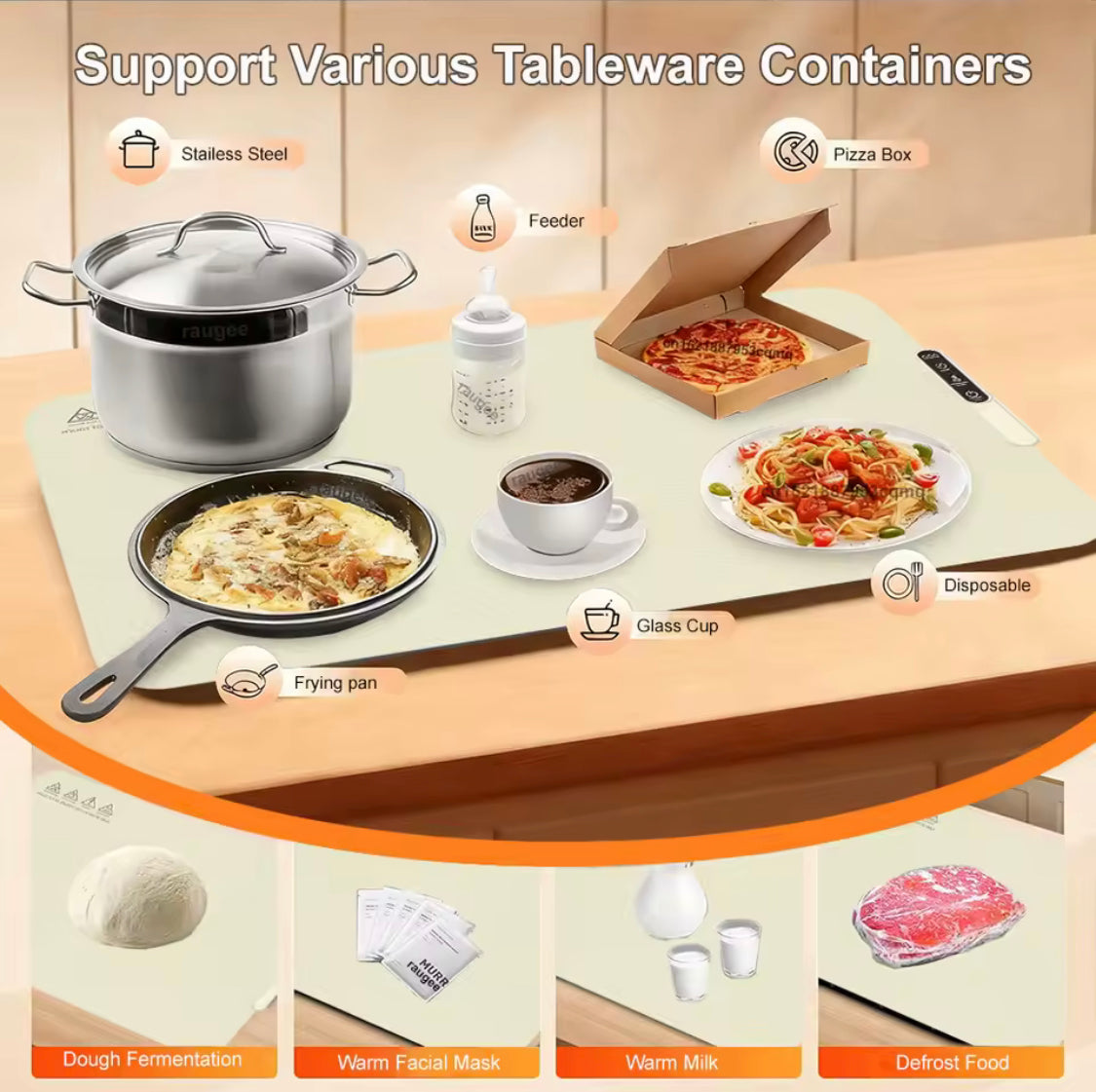 Electric Foldable Warming Tray, Leather Heated Food Board, Electric Food Warmer Plate, Portable Food Heating Mat