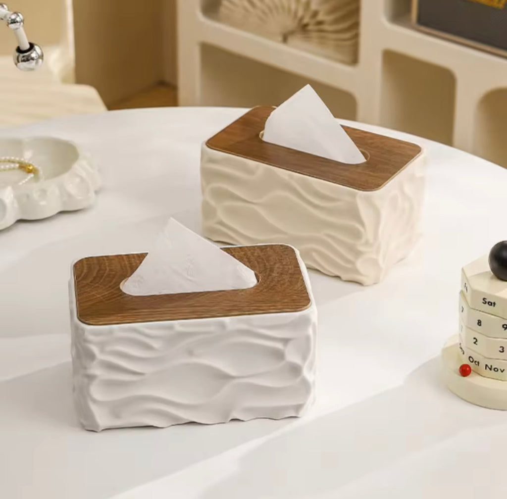 Nordic Tissue Holder, Dustproof Tissue Holder With Wooden Lid, Durable Large Capacity Tissue Holder