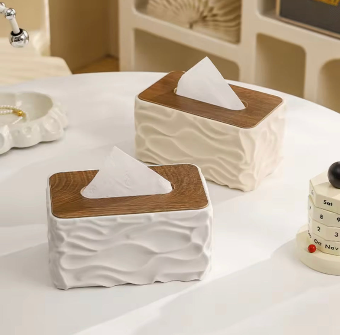 Nordic Tissue Holder, Dustproof Tissue Holder With Wooden Lid, Durable Large Capacity Tissue Holder
