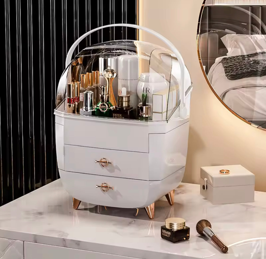 Multi Compartments Cosmetic Organizer, Makeup Organizer Storage Box With Drawers, Multi Layer Vanity Countertop, Jewelry Container Box