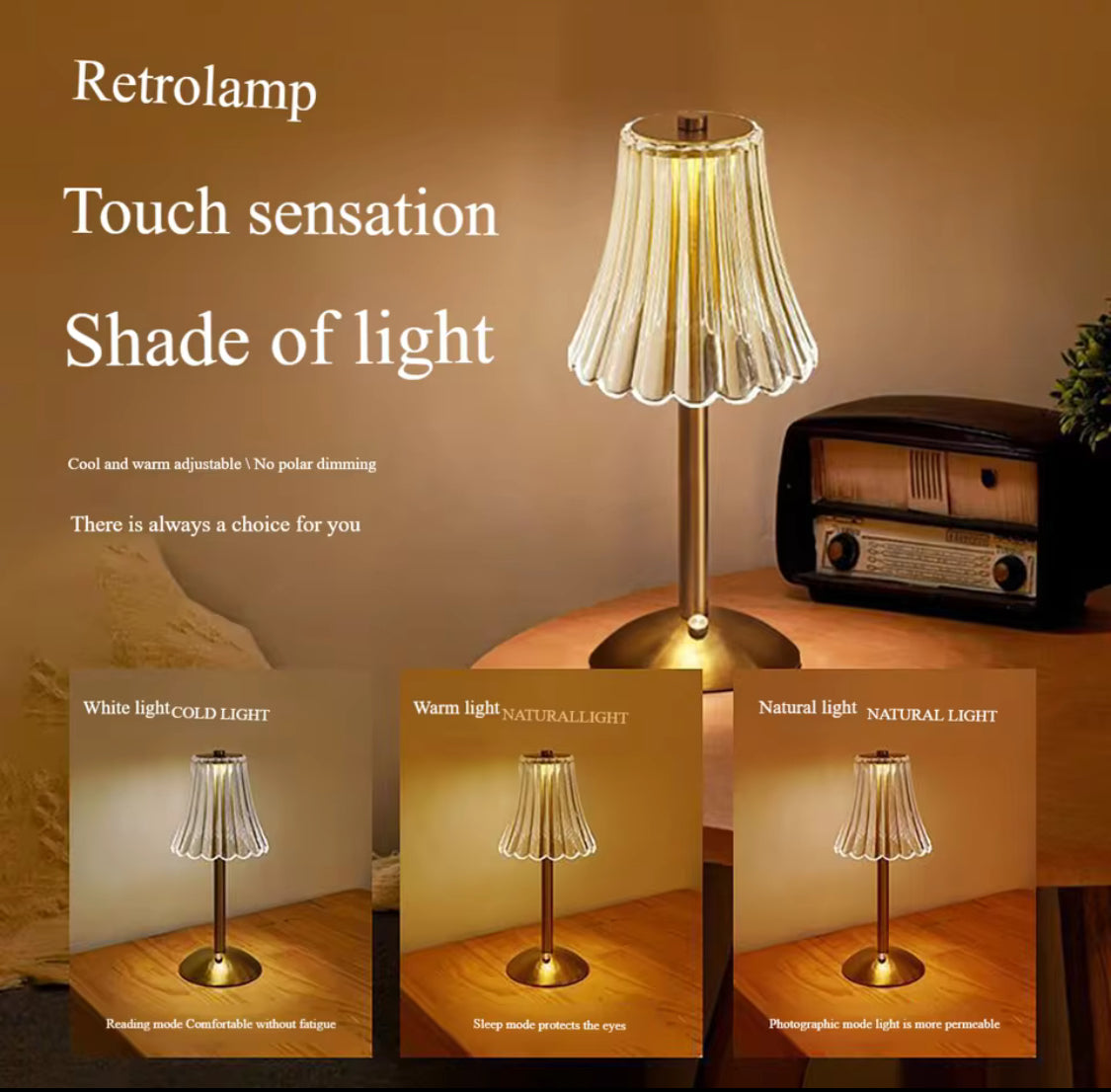 Luxury Elegant Desk Lamp, Desktop Decor Table Lamp, LED Touch Sensor Lamp, Wireless Reading Lamp