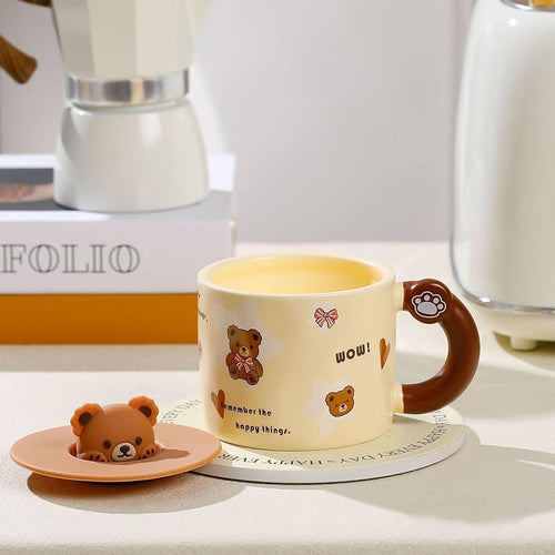 400ml Ceramic Coffee Mug With Silicone Lid, Cute Morning Milk Tea Cup (1 Pc)
