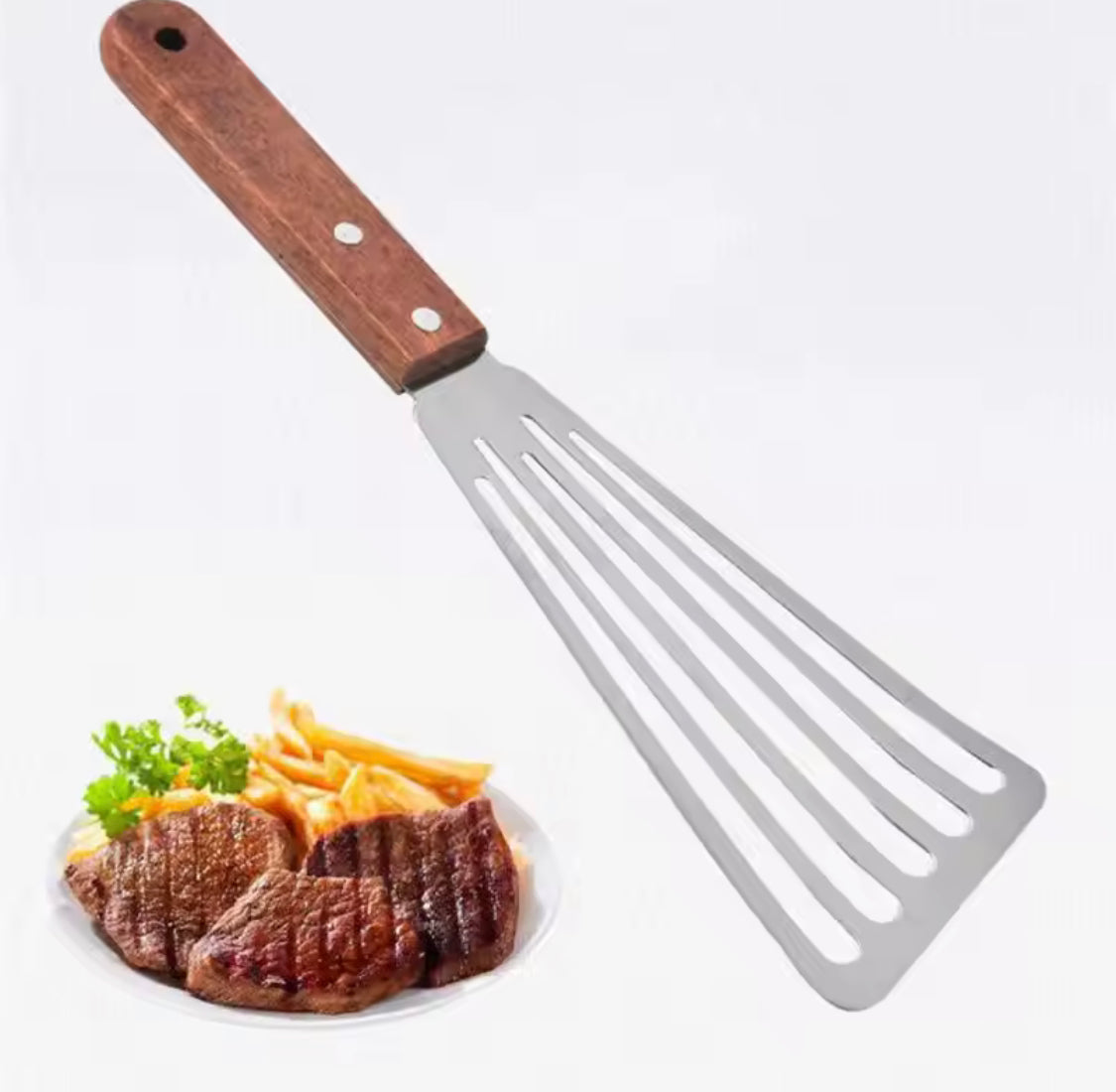 Non Slip Stainless Steel Frying Spatula, Rust Proof Spatula With Wooden Handle, Frying Tool For Kitchen