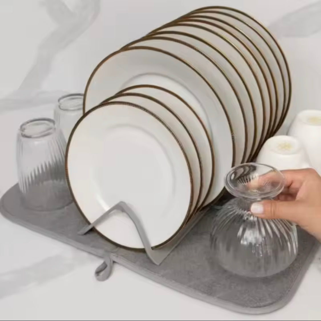 2 In 1 Dish Drying Mat, Foldable Dish Drying Rack, Kitchen Countertop Drying Mat, Non Slip Waterproof Dish Drying Rack