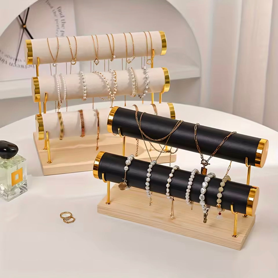 Detachable Bracelet And Bangle Organizer, PU Leather Velvet Jewelry Organizer, Multi Layer Bracelet Organizer Rack, Countertop Bracelet Iron Rack
