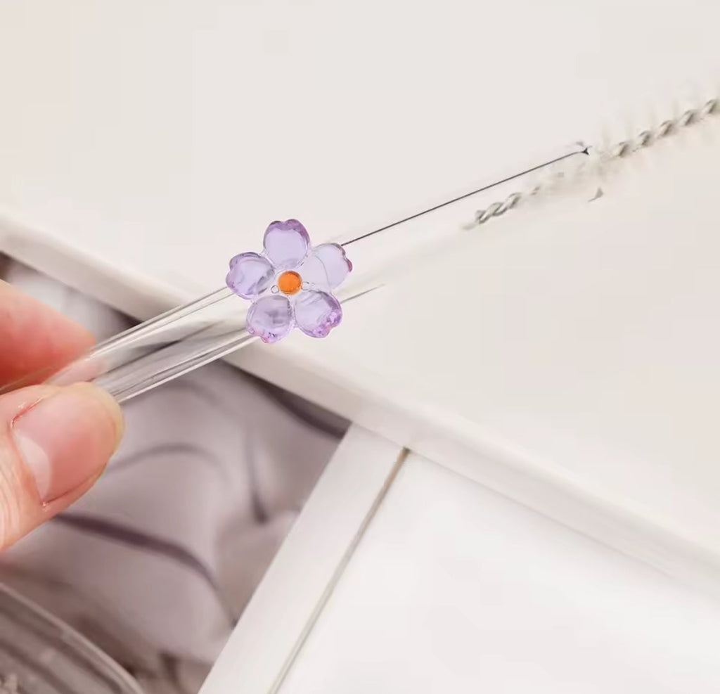 Set of 4 Cocktail Glass Straw, Heat Resistant Butterfly Straw, High Borosilicate Glass Straws Set