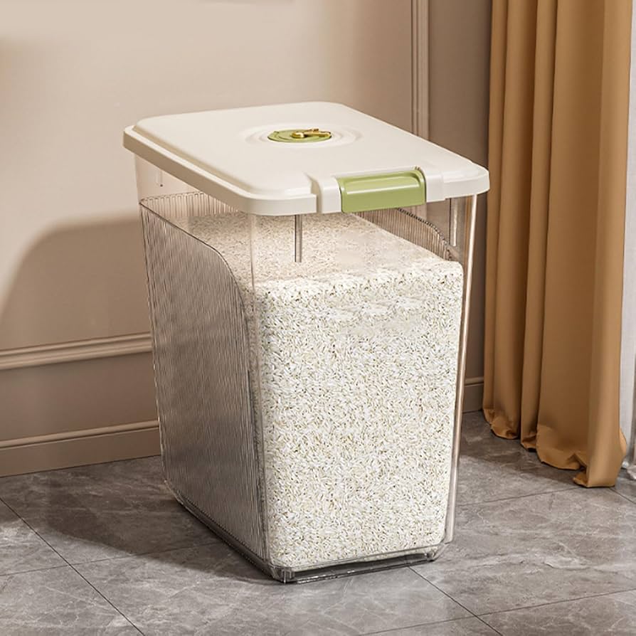 Rice Barrel with Wheels, Transparent Rice Sealed Storage Organizer, Rice Sieve Colander Basket