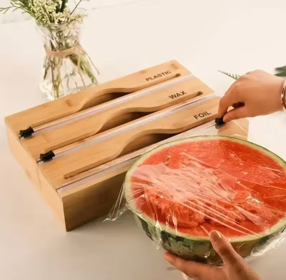 Wall Mounted Bamboo Foil Cling Film Cutter, Foil Dispenser With Cutter, Kitchen Wrap Dispenser, Kitchen Organization, Bamboo Plastic Film Cutter, Wall Film Dispenser