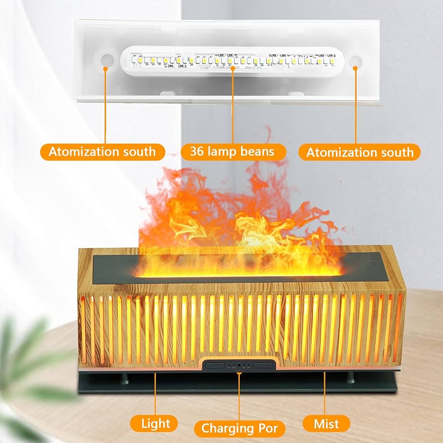 Flame Aromatherapy Humidifier, Aroma Diffuser With Flame Effect, Desktop 3D Flame Humidifier