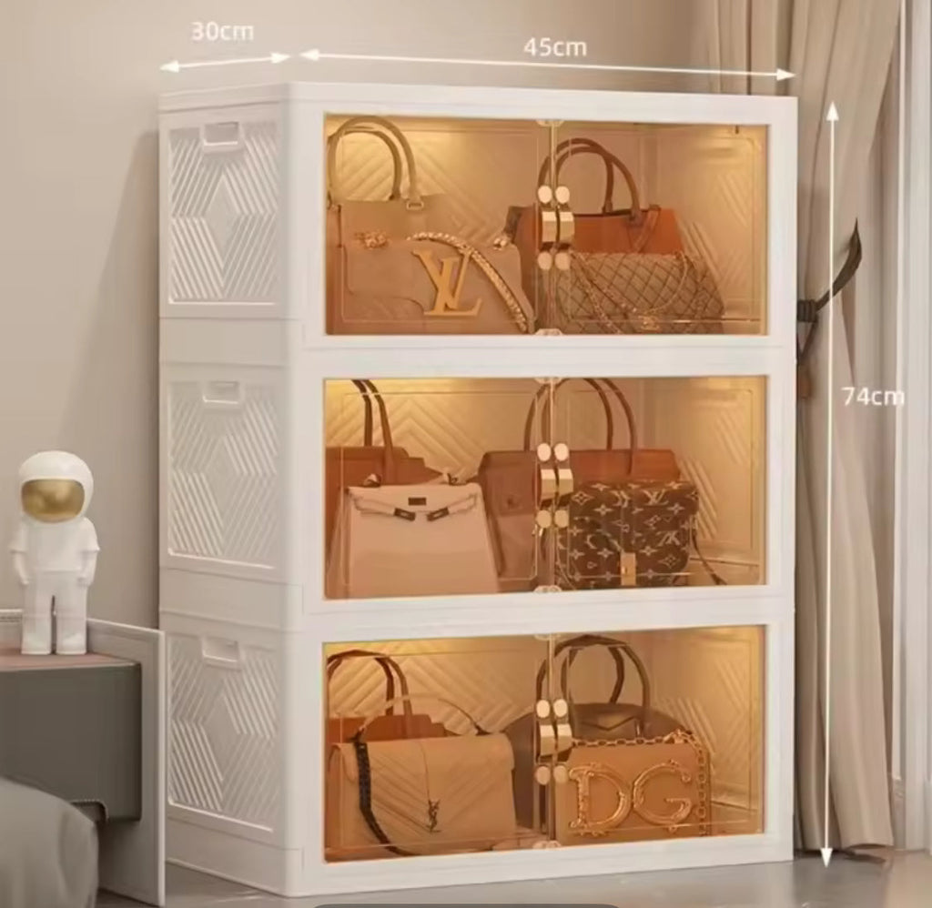 Multi Layer Foldable Storage Cabinet, Bedroom Closet Organizer With Doors, Portable Wardrobe Cabinet, Clothes Storage Organizer, No Installation Storage Cabinet, Plastic Folding Storage Cabinet