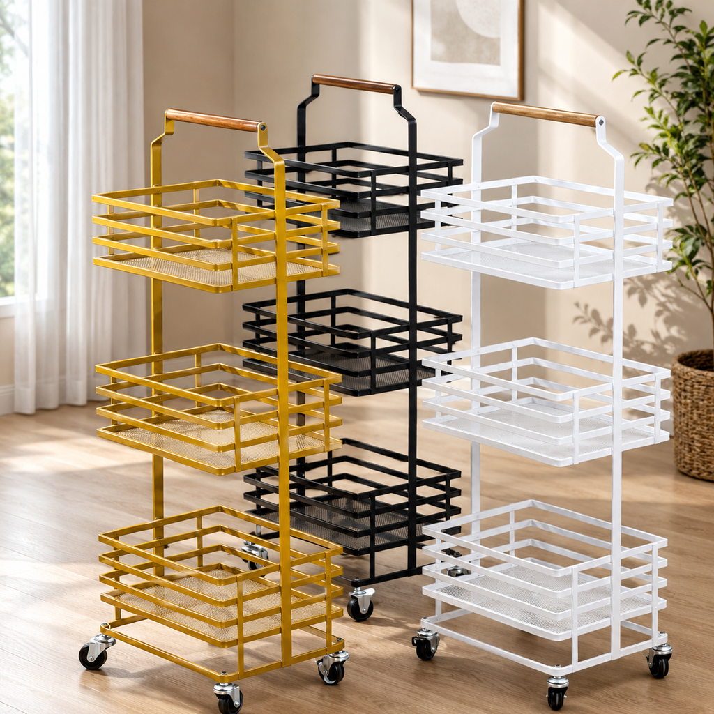 3 Tier Metal Storage Rack, Space Saver Utility Organizer, Kitchen And Bathroom Storage Trolley, Premium 3 Layer Storage Rack