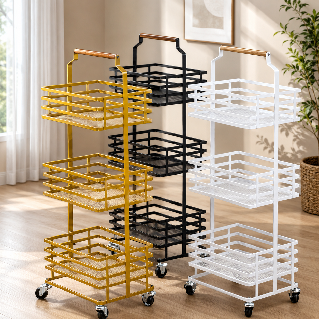 3 Tier Metal Storage Rack, Space Saver Utility Organizer, Kitchen And Bathroom Storage Trolley, Premium 3 Layer Storage Rack