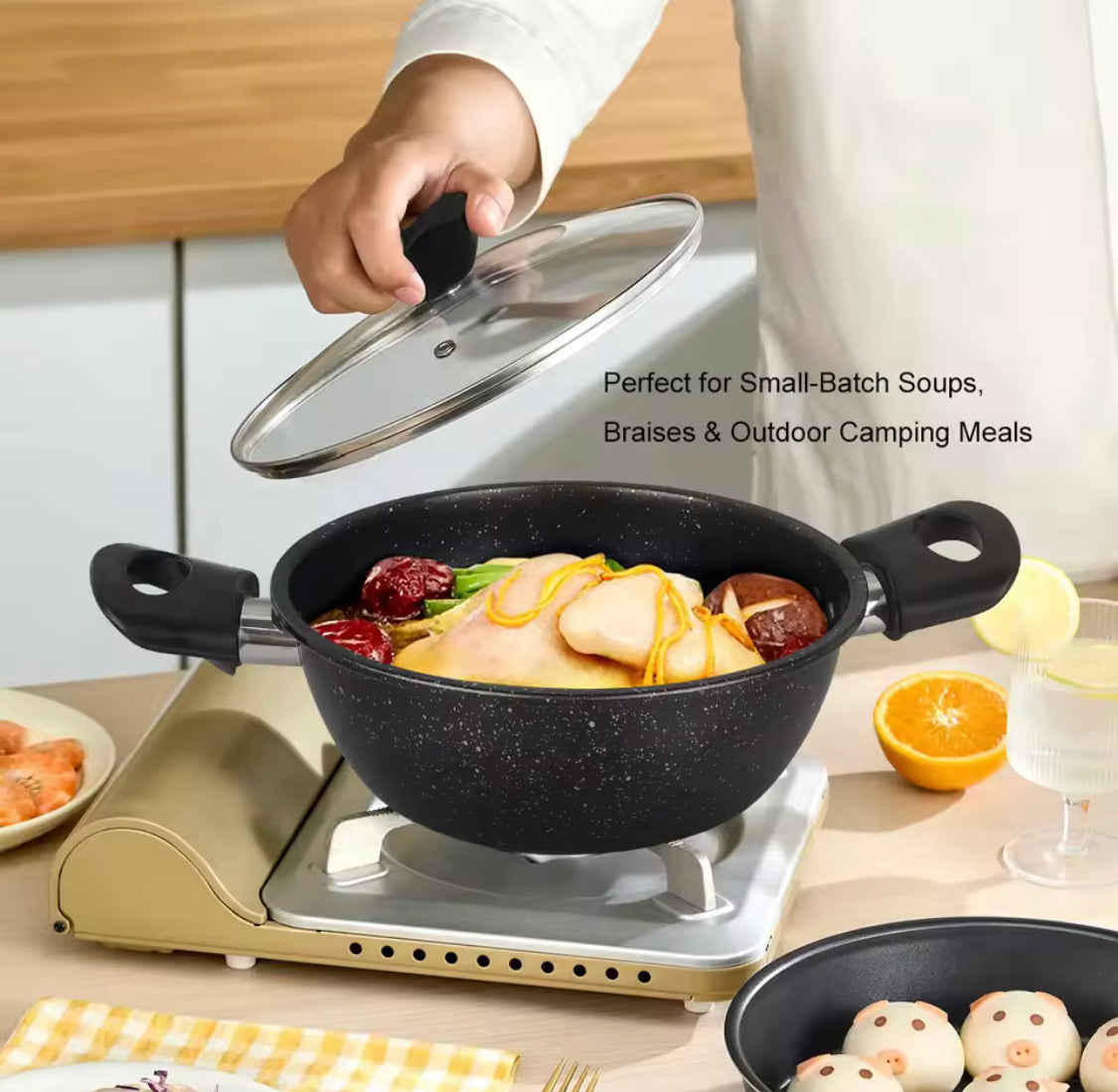 Non Stick Stockpot with Lid, Easy to Clean, Cooking Pot, Household Kitchen Cookware