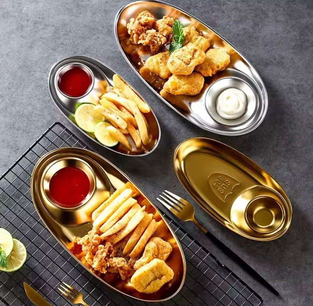 Stainless Steel Snacks Tray, Dumpling Plate Appetizer, Snack Dish Serving Plate, French Fries Dish, Kitchen Gadgets