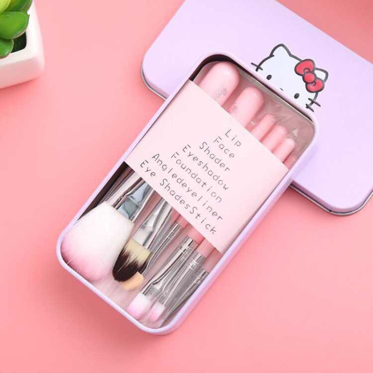 (Pack of 2) Hello Kitty Complete Makeup Mini Brush Kit with A Storage Box – Set of 7 Pieces