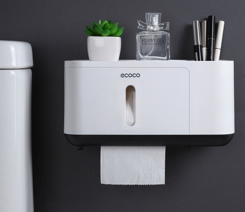 Wall Mounted Toilet Roll Holder With Storage Shelf, Toilet Paper Box, Hand Wiping Tissue Dispenser, Toilet Tissue Rack
