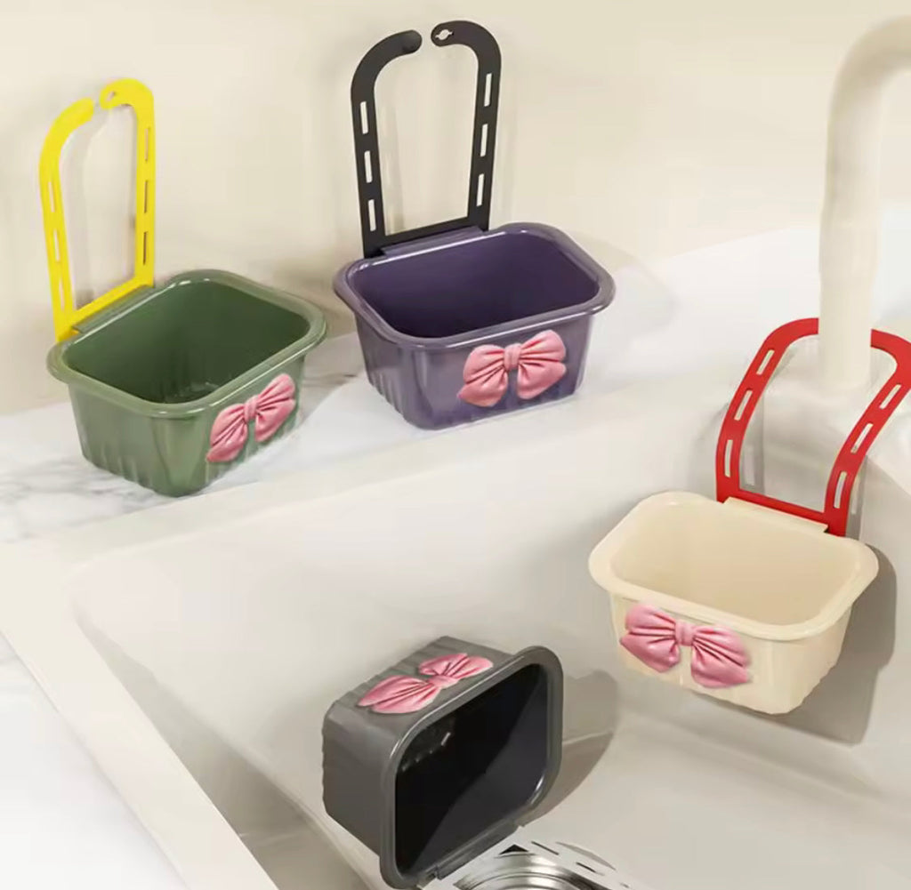 Creative Bow Sink Hanging Strainer Basket, Detachable Multifunctional Sink Caddy Basket, Kitchen Sink Washing Storage Rack, Hanging Drain Rack Basket