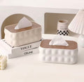 Premium Decorative Tissue Holder, Solid Square Shape Tissue Box, Napkin Holder With Wooden Lid, Office Desk Tissue Organizer
