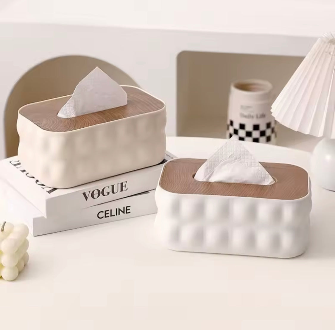 Premium Decorative Tissue Holder, Solid Square Shape Tissue Box, Napkin Holder With Wooden Lid, Office Desk Tissue Organizer
