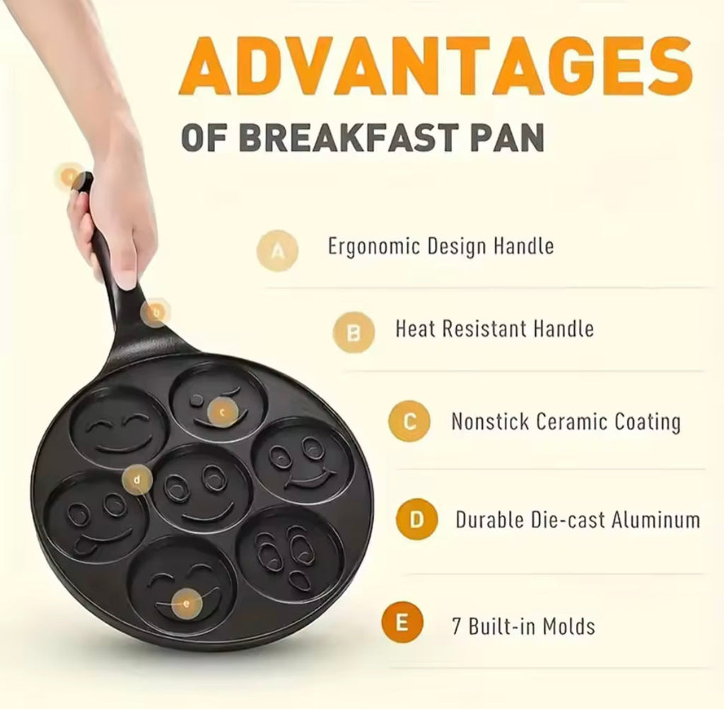 Smiley Face Mini Pancake Pan, Non Stick Griddle Pancake Maker, 7 Grid Omelette Frying Pan
