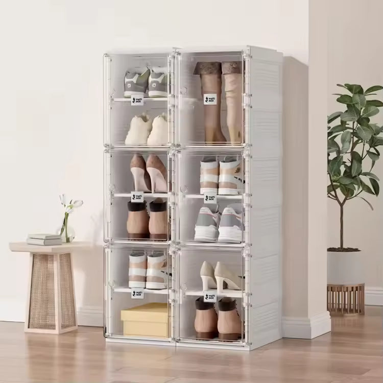 2 Layer Foldable Shoe Cabinet, Transparent Foldable Shoe Rack, Portable Shoe Cabinet With Door, Plastic Corner Shoe Rack