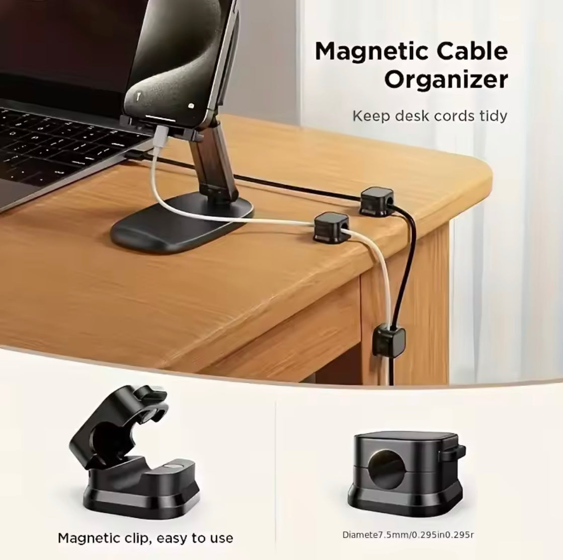 Set Of 6 Magnetic Cable Holder, Desktop Adjustable Magnetic Clips, Under Desk Cable Cord Holder