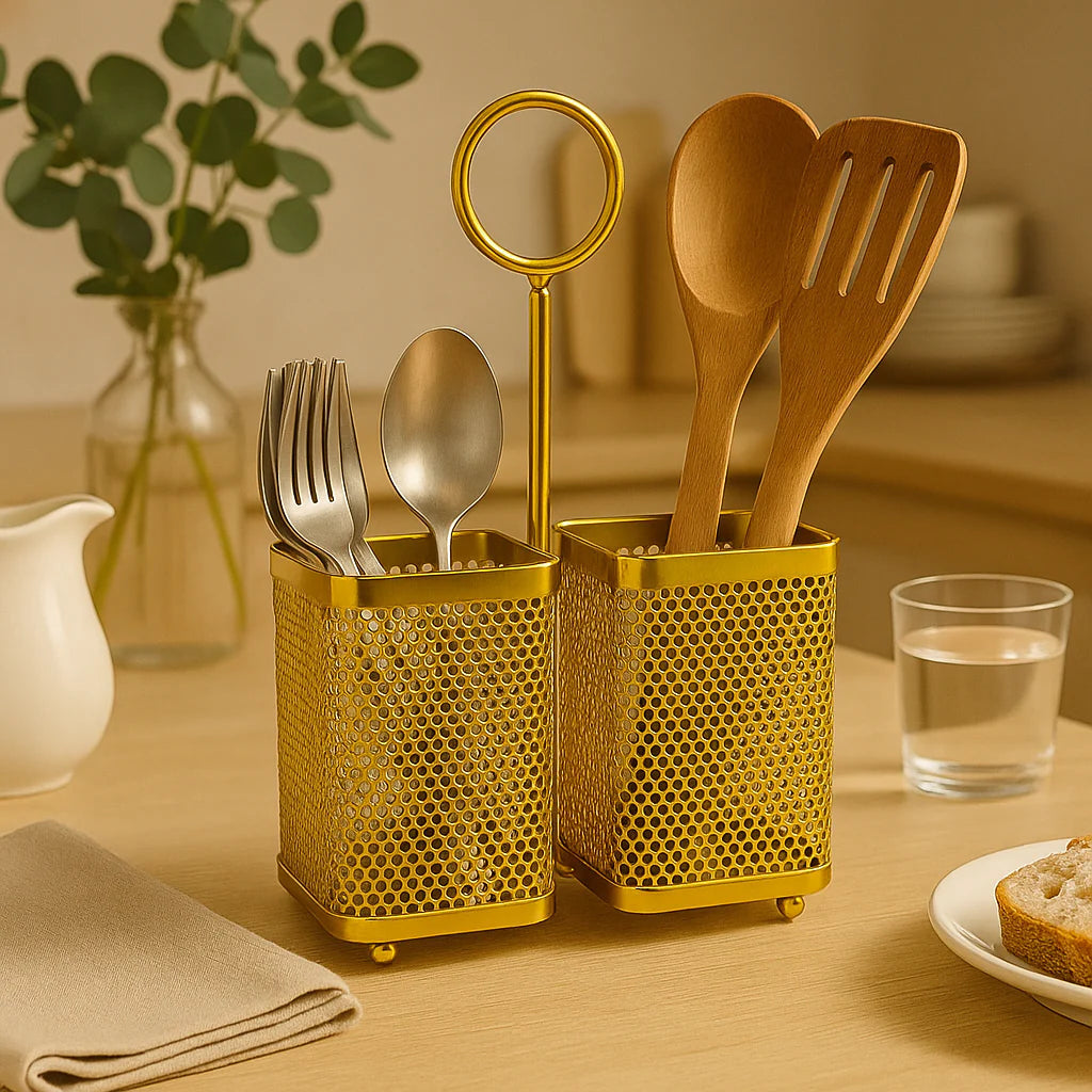 2 Grid Cutlery Holder, Luxury Style Cutlery Holder, Metal Cutlery Organizer, Stainless Steel Cutlery Holder
