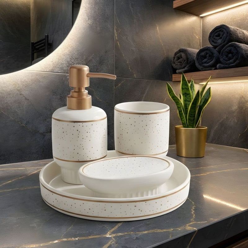 Set of 4 Ceramic Bathroom Set, Elegant Ceramic Bathroom Set, Bath Accessories Set