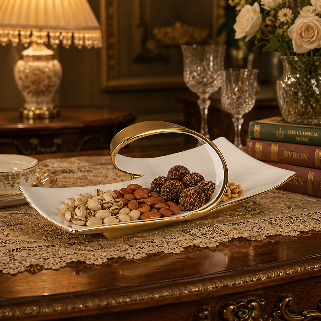 Modern Serving Dish With Handle, Ceramic Snack Serving Tray, Elegant Dessert Serving Plate