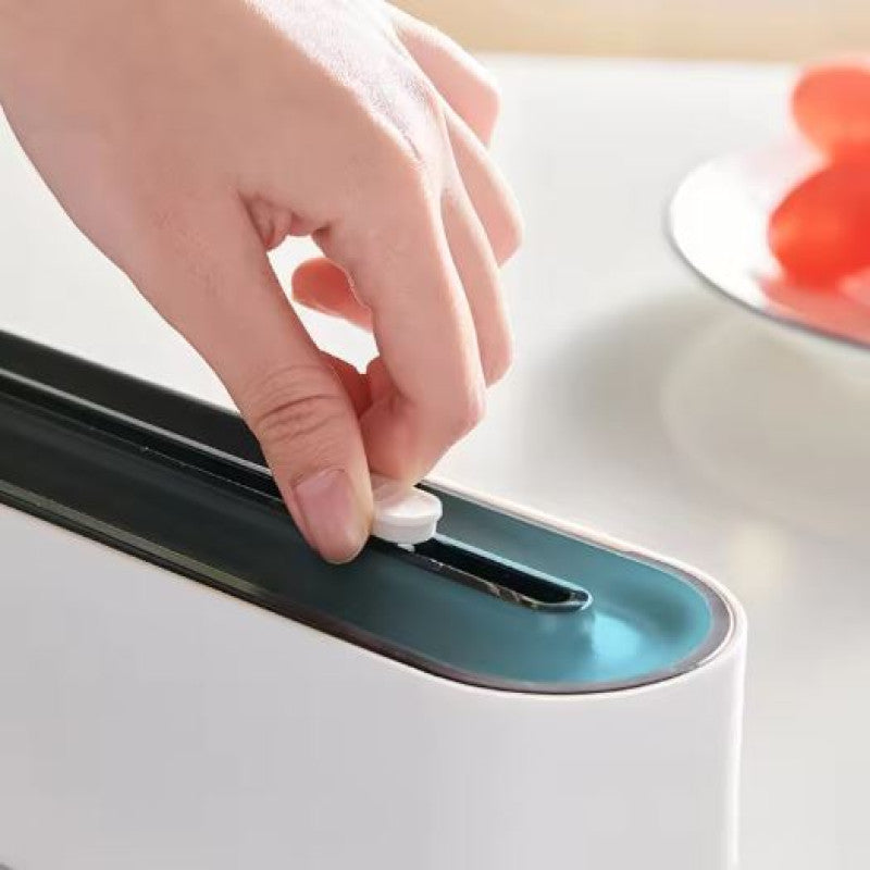 Food Wrap Dispenser Cutter With Suction Bottoms, Cling Film Wrapping Paper Cutter, Packaging Dispenser With Cutter, Storage Preservative Film Roll Case With Cutting Blade, New Cling Film Cutter